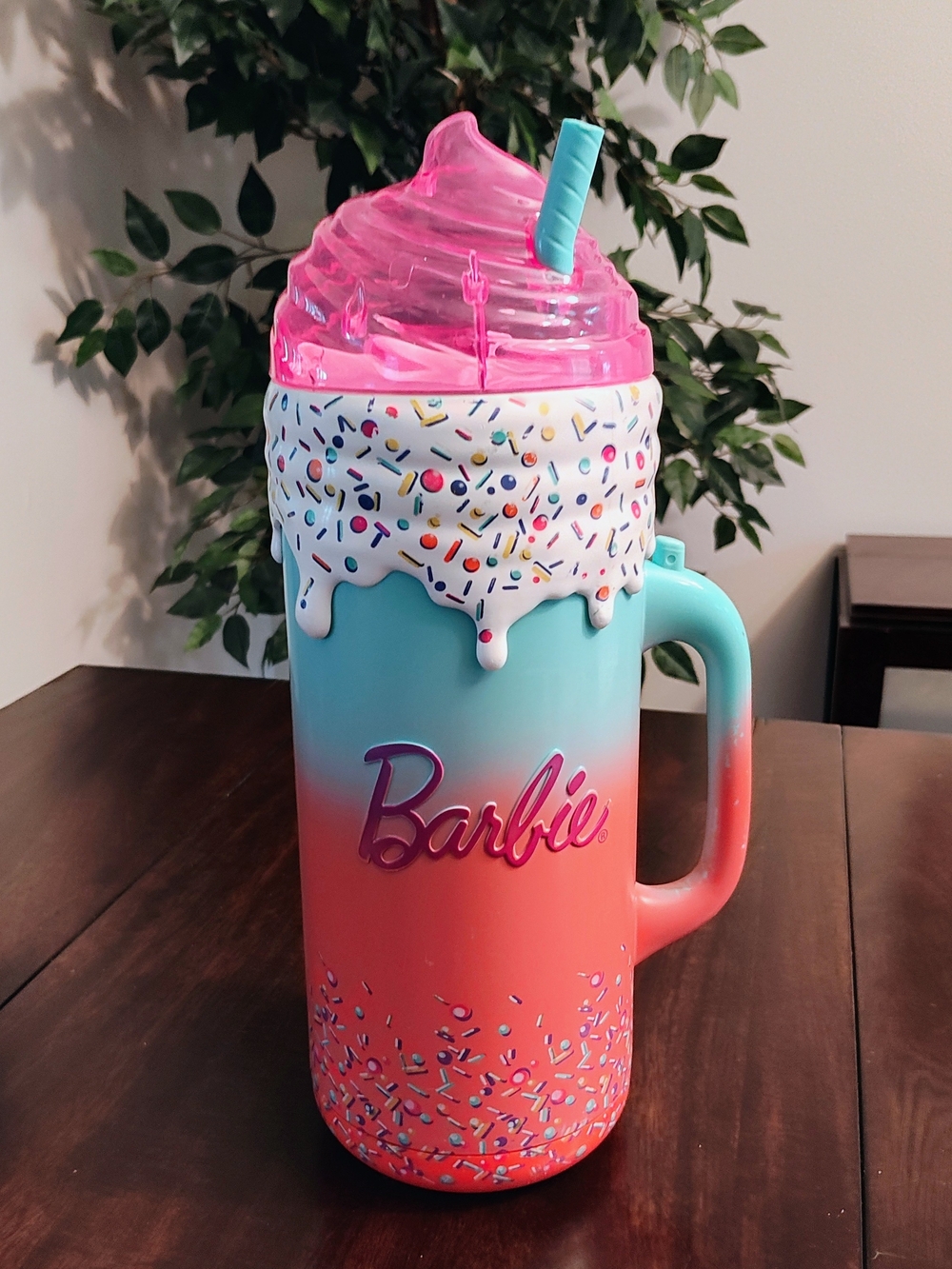 Barbie Pink & Teal Twist Sip Mug with Straw